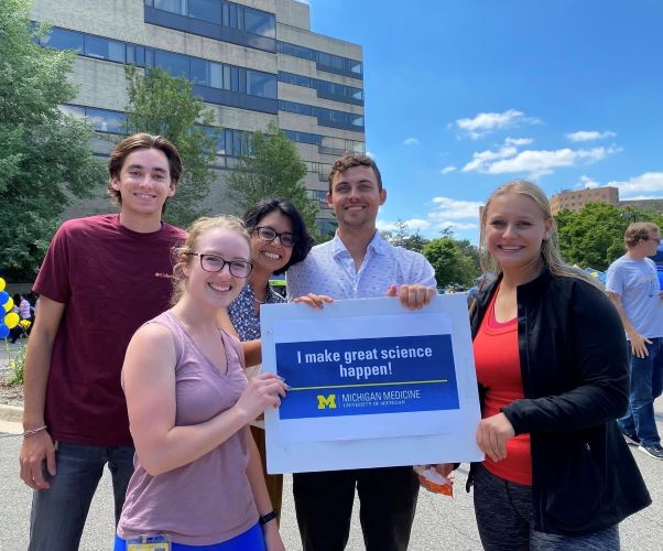 Current and former MCP graduate students Noah Puleo, Jessica Teitel, Charukesi Sivakumar, Brian Basinski, and Grace McIntyre.